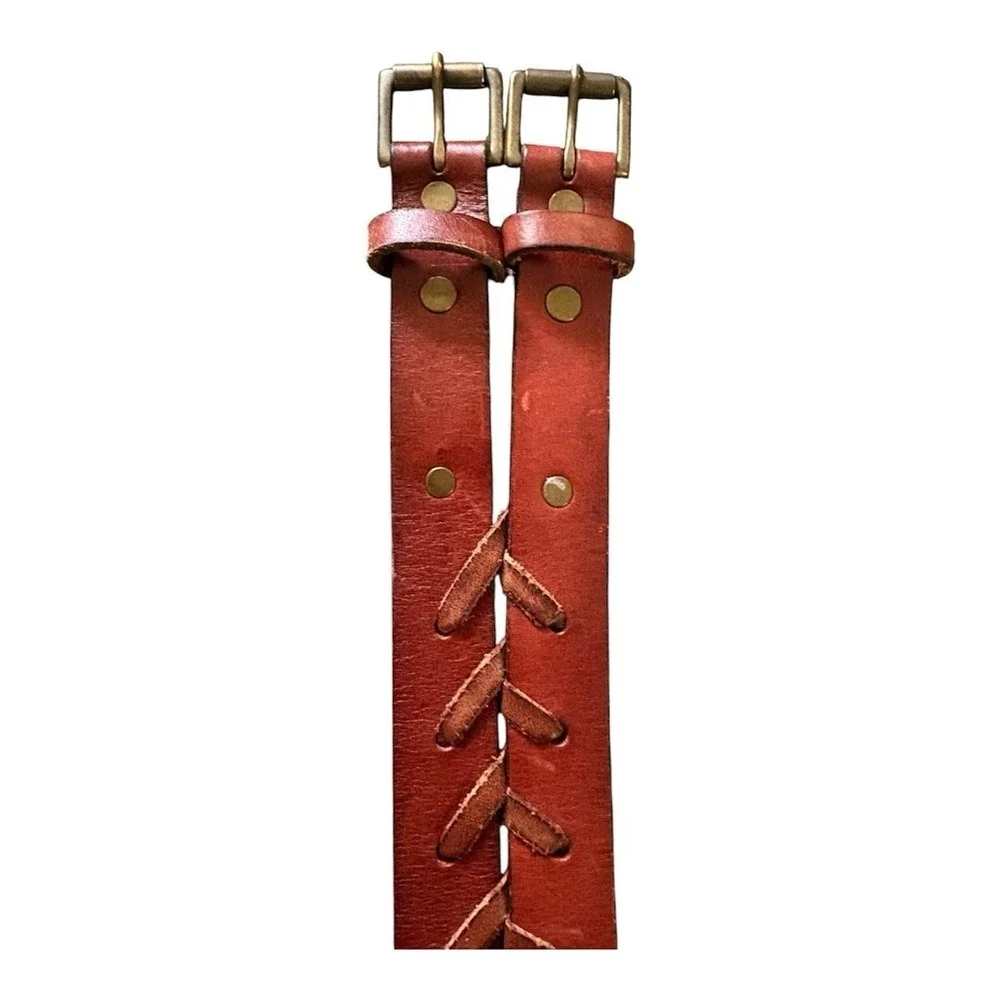 Abercrombie & Fitch brown leather double buckle belt with braided stitching 40